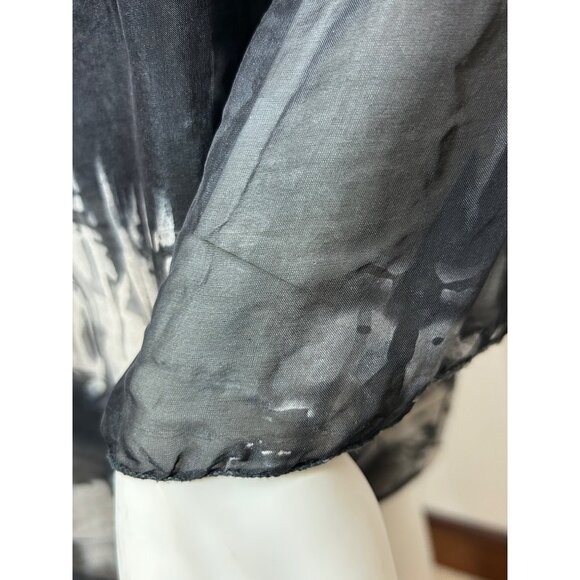 Tempo Paris Top M/L Black White Tie Dyed Long Sleeve Silk Italy Bell Sleeves - Picture 11 of 14